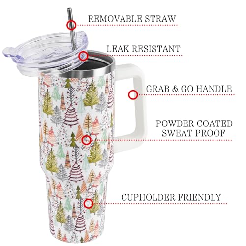 2025 Christmas Tumbler 40oz with Handle & Straw Lid - Leak-Proof Stainless Steel Cup