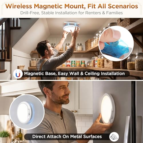 2 Pack Rechargeable Magnetic Ceiling Lights with Remote & Timer - 10000mAh USB-C Battery Powered LED Fixture, Dimmable & Motion Sensor
