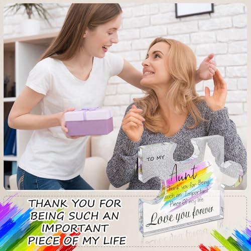 Personalized Acrylic Puzzle Photo Block for Aunt - Birthday & Christmas Gift 3.9x4.7 Inch - Engraved Custom Keepsake
