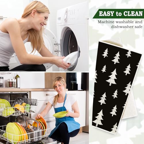 Black & White Geometric Christmas Tree Swedish Dishcloths - 4 Pack, 7x8 in
