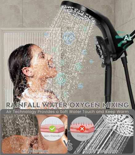 Matte Black 13-Function Dual Rain Shower Head with Handheld & 72-Inch Hose - 2-in-1 Magnetic Shower Set