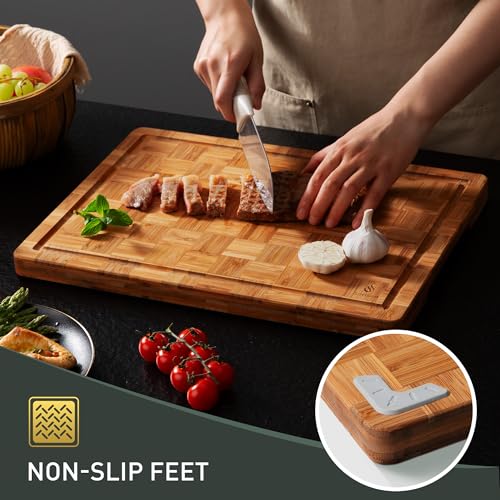 Heavy Duty Bamboo Cutting Board Set of 3 - Non Slip, Thick End Grain Kitchen Chopping Boards, Multiple Sizes