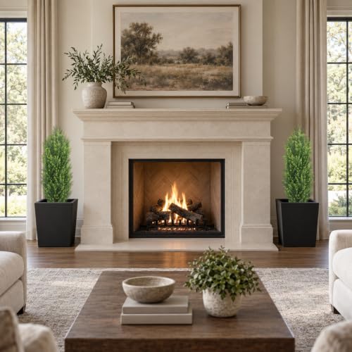 Artificial Topiary Cedar Trees Set of 2 - 3ft Tall Outdoor Faux Plant, Yellow Green