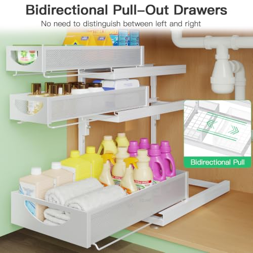 2-Pack White Under Sink Organizer 3-Tier Pull-Out Cabinet Storage