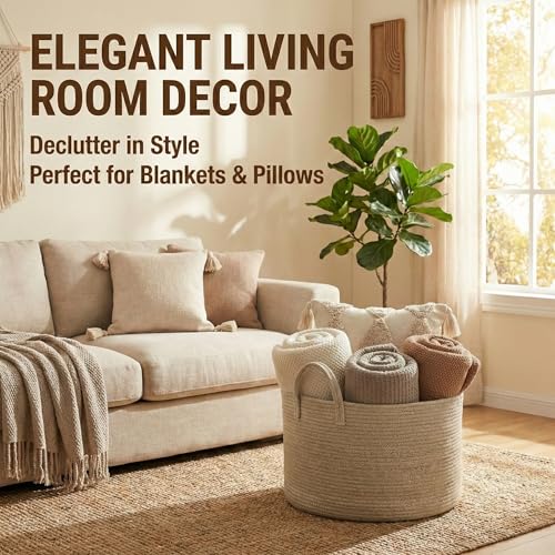Oatmeal 115L Extra Large Cotton Rope Blanket Basket - Washable & Collapsible
