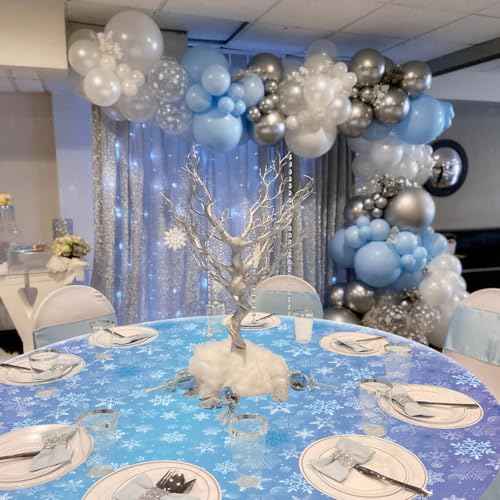 3 Pack Snowflake Tablecloths for Round Table, 84x84'' Blue Purple Plastic Cover, Winter Wonderland Party Decorations for Girls Princess Party, Christmas Holiday