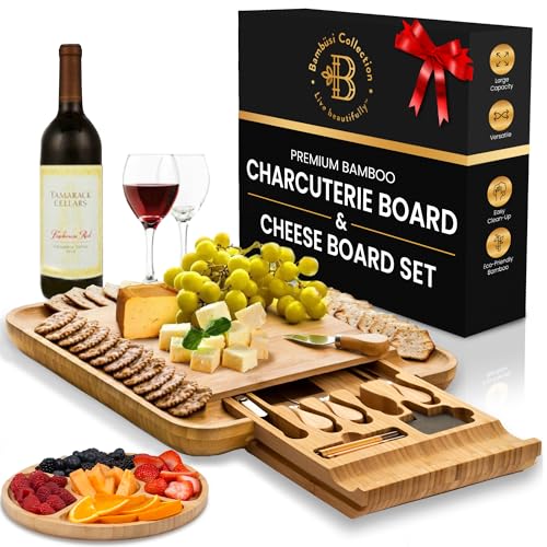 Bambüsi Charcuterie Board Set with Accessories - Bamboo Cheese Platter & Serving Tray