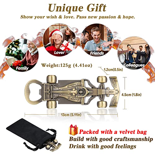 LKKCHER Bronze Racing Car Bottle Opener with Gift Bag - Men Women Gift, Collector's Novelty
