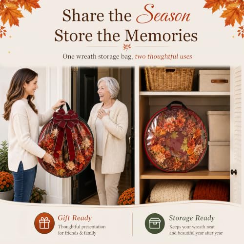 24 Inch Fall Wreath for Front Door - Autumn Floral Decor with Lifelike Blooms