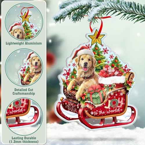 Golden Retriever Christmas Ornament for Golden Retriever Lovers - Christmas Decor 2024 for Golden Retriever Lovers - Golden Dog Aluminum Ornaments (NOT 3D) for Christmas Tree
