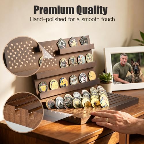 Yncotte Walnut Challenge Coin Display Stand Large Military Coin Holder