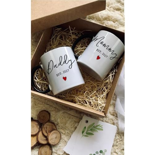 Dnuiyses First Time Parents Coffee Mug Set - Pregnancy Announcement Gift for New Daddy & Mommy