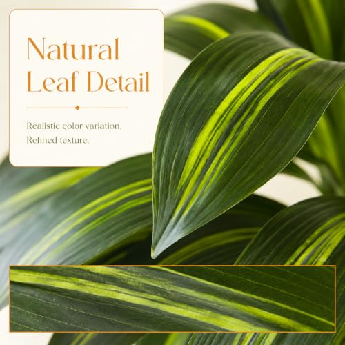 Dark Green Artificial Dracaena Tree 5FT Faux Plant with White Pot - Realistic Indoor Decor