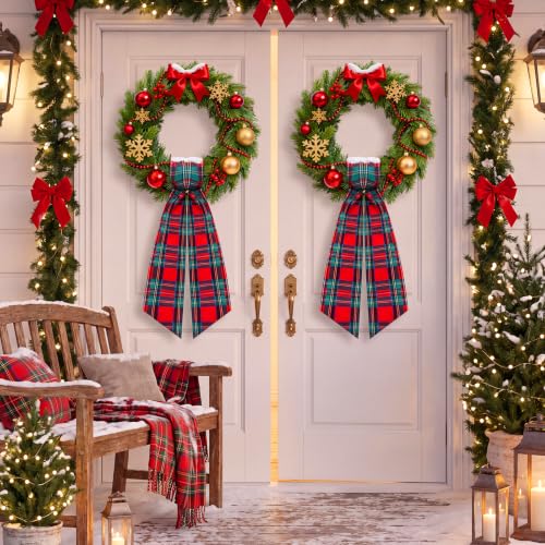 2 Pack Christmas Wreath Sash Ribbon - Red & Green Plaid, 56 x 4.5 in, Satin