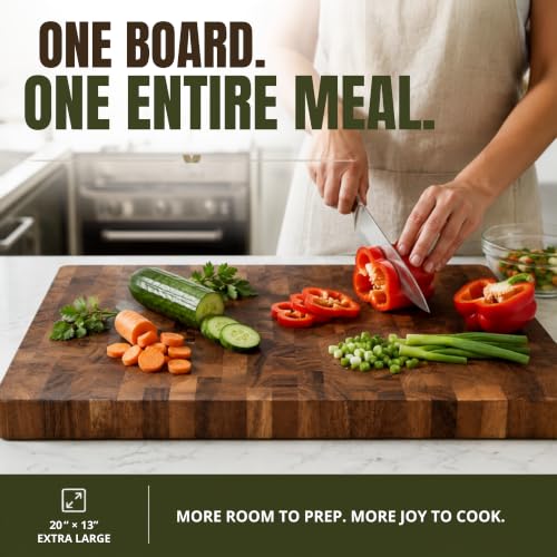 Exotic Suar End Grain Cutting Board 20 x 13 Inch - Heavy Duty Butcher Block with Non-Slip Feet