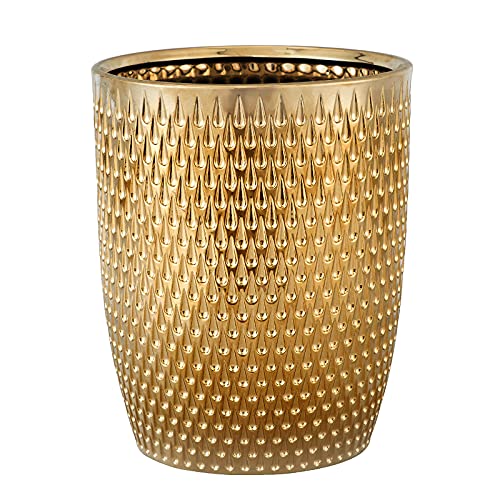 Modern Gold Ceramic Trash Can Wastebasket for Bathroom & Home Office - Compact & Stylish