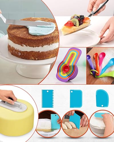 RFAQK 700-Piece Cake Decorating Kit with Pans, Turntable, Tips, Fondant Tools & More