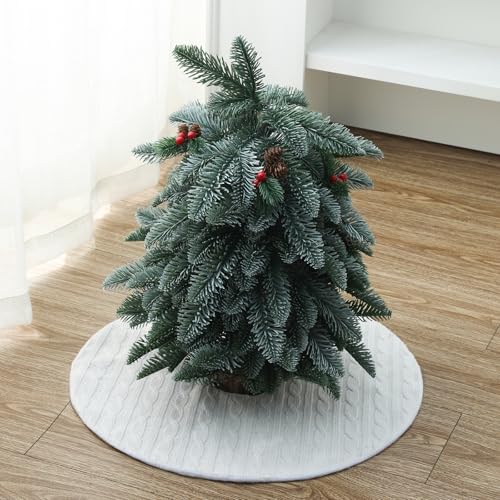 18 Inch Mini Knitted Christmas Tree Skirt, White Holiday Decorative Mat for Xmas Indoor Home Decor, Festive Tabletop Ornament (White)