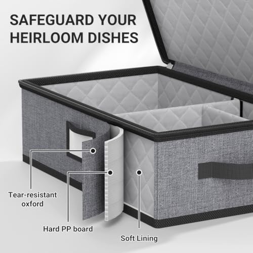 MISSLO Grey 3-Piece Large Capacity China Dish Storage Containers - Protective Kitchen Packing & Moving Boxes