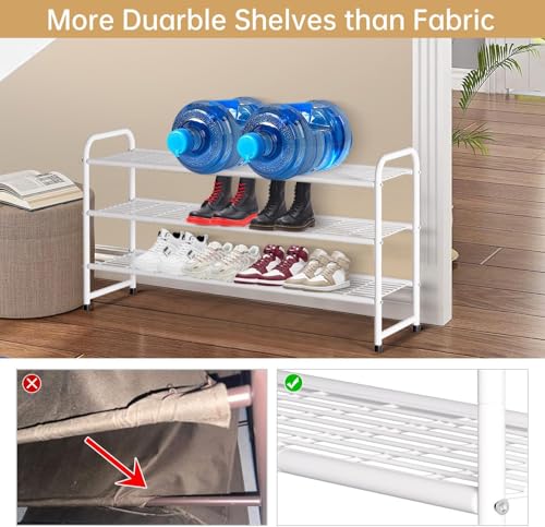 White 3-Tier Metal Shoe Rack for Closet & Entryway - Stackable Storage Shelf