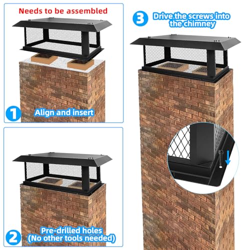 Black Galvanized Steel 14x34 Chimney Cap Cover for Outside Flues - CLLOMAGY