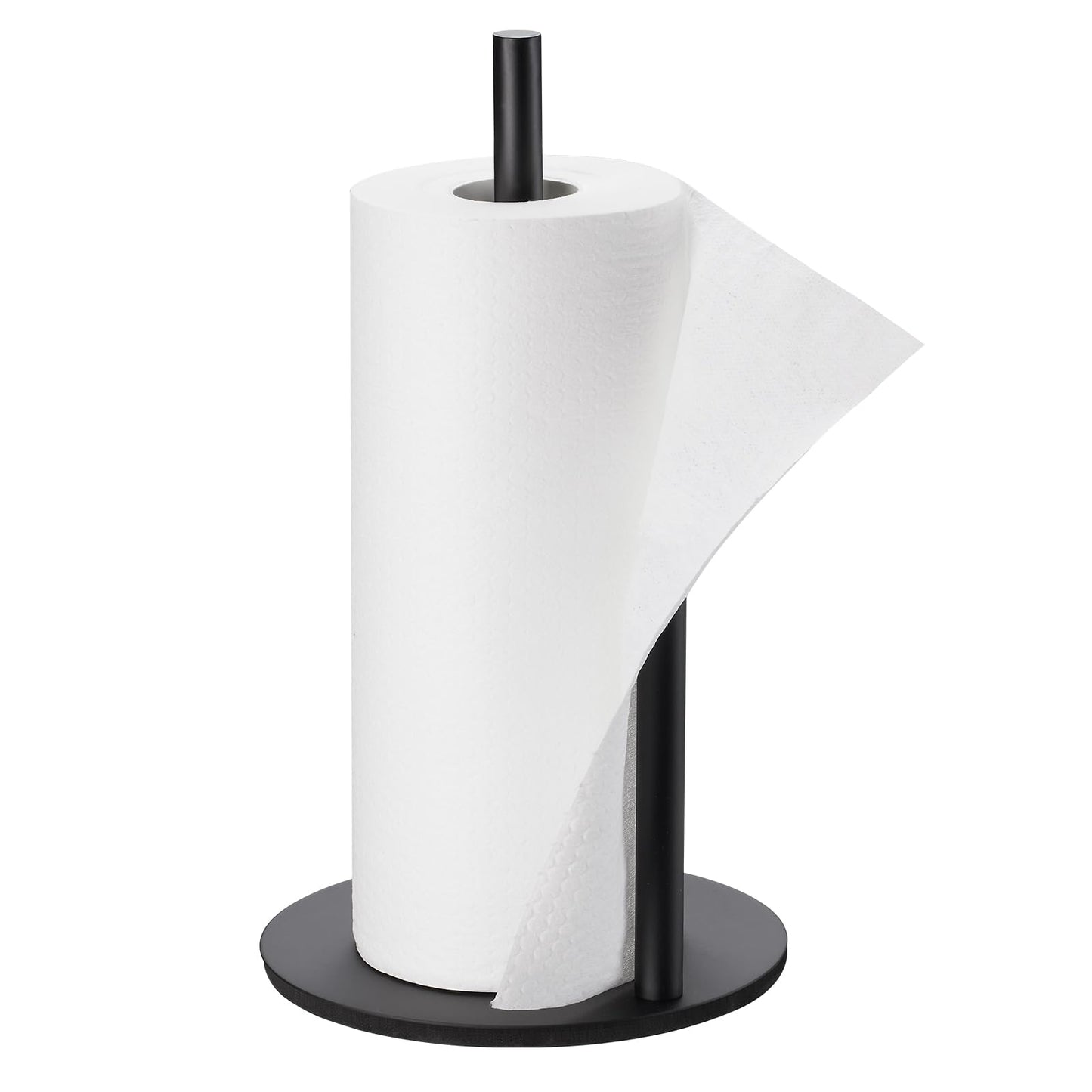 Paper Towel Holder Kitchen,Premium Stainless Steel Roll Dispenser,Countertop Paper Holder with Weighted Base, Black