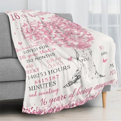 Sweet 16 Gifts for Girls, 16th Birthday Gifts for Girls, Cozy Blanket 50x60 Inch, Unique Birthday Present for 16 Year Old Teenage Daughter, Girly Bday Decorations for Sweet Sixteen Party