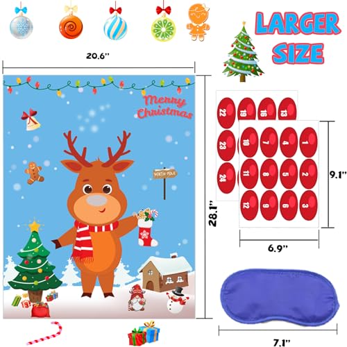 Christmas Reindeer Pin the Nose Party Game with 24 Stickers Kids & Adults