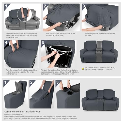 Grey 2 Seat Recliner Loveseat Cover with Middle Console - Stretch Fit