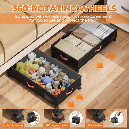 Ashwanth Under Bed Storage Organizer with Wheels - 2 Pack XXL Black Variation 25