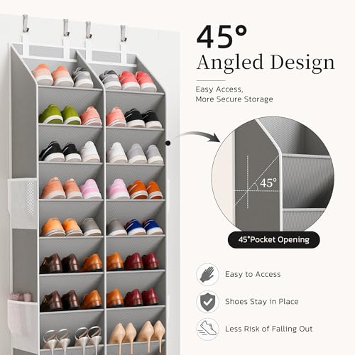 Criusia Gray Over the Door Shoe Organizer - 20-30 Pairs, 10-Tier Hanging Storage