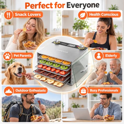 Empculd 5-Tray Food Dehydrator with Stainless Steel Trays, 194°F, 3.1 ft² Drying Area