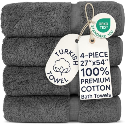 Dark Gray 4-Pack Cotton Bath Towels 27x54 Inches - Hotel & Spa Quality