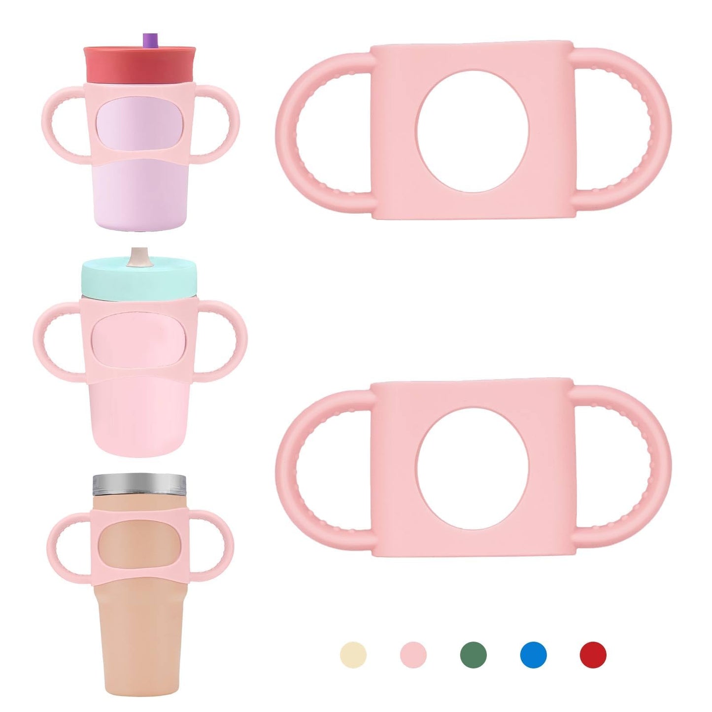 NiHome 2PCS Silicone Dual-Handle Tumbler Grip Compatible with 14oz Stanley Tumblers, Accessories Handle Fit for 12oz Zak Owala Cups, Tumbler Handles for Home Travel Outdoors Daily Use (Pink)