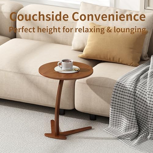 15-Inch Solid Wood C-Shaped Couch Side Table - Chestnut, Medium