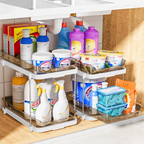 Delamu Amber 4 Pack Multi-Purpose Under Sink & Pantry Organizer with Movable Dividers