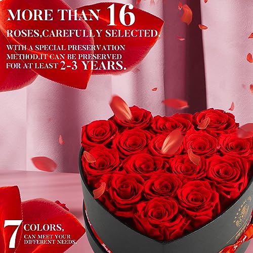 Impouo 16-Piece Preserved Red Roses Gift Box for Women, Long-lasting Forever Flowers