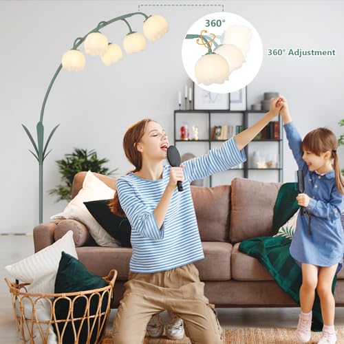 HMVPL Green Floral Arc Floor Lamp with Acrylic Shade & 5 G9 LED Bulbs