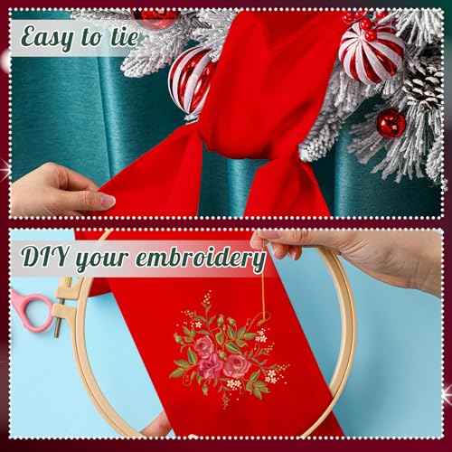 VitalCozy Wreath Sash for Front Door Blank Satin Wreath Sash Embroidery Monogram Plain Ribbon Accessories for Xmas Party Yard Doorway Indoor Outdoor Wall(4.5'' X 56'',Red)