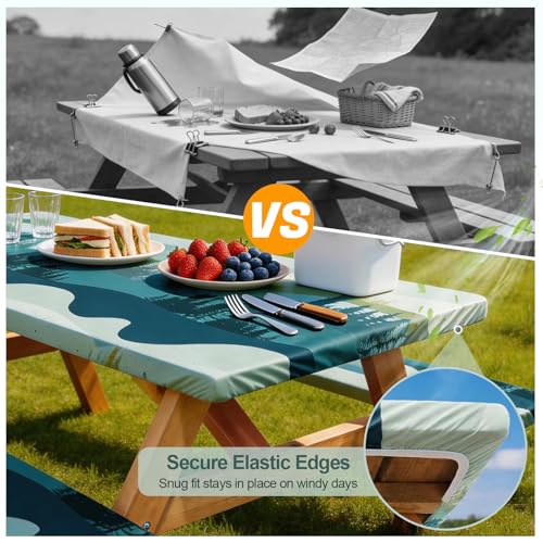 Play Tailor 96in Green Blue Picnic Table & Bench Cover Set Waterproof Outdoor Camping