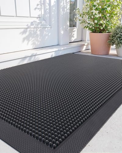 Heavy Duty Rubber Door Mat Outside Entrance 24x36 Black Cone Nubs - Waterproof & Non-Slip
