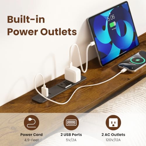 Narrow Sofa Console Table with Charging Station - Rustic Brown 90IN