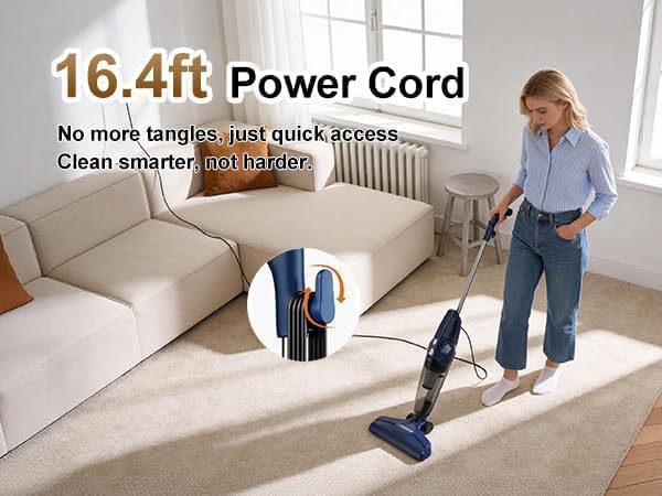 Sancorp Blue Corded Small Stick Vacuum Cleaner - Lightweight, 14KPa Suction, 3-in-1 Handheld & Upright