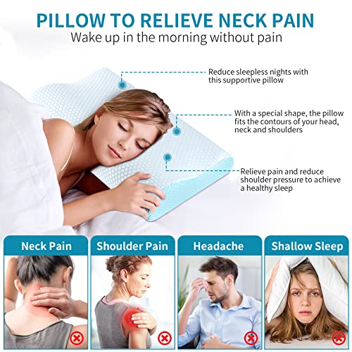 Ylekto Blue Queen Memory Foam Neck Pillow for Sleep Support, Ergonomic Cervical Contour