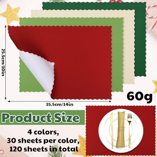 Panelee Classic Color Christmas Paper Placemats 120 Pcs 10 x 14 in Disposable Table Mats