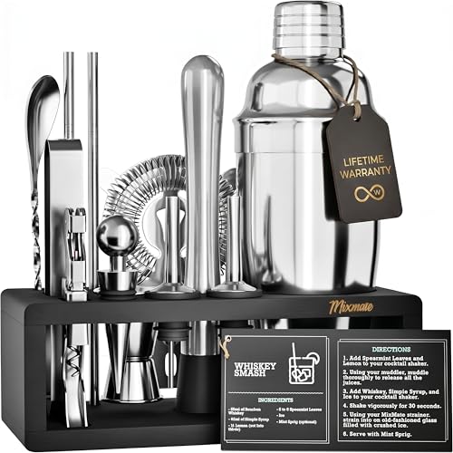 Mixology Bartender Kit with Stand - Silver 15-Piece Cocktail Set for Drink Mixing