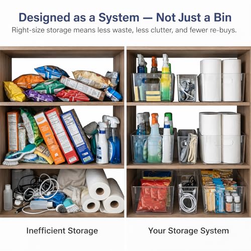 MOONEDGE 8 Pack Clear Plastic Storage Bins - 11x8x6in Large & Narrow Modular Organizer System