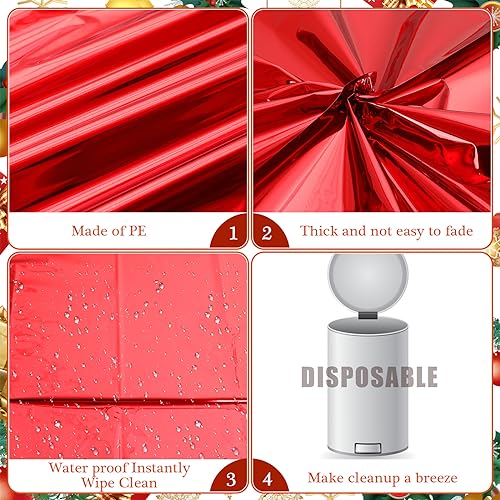 Tatuo Christmas Foil Green & Red Disposable Tablecloths 20 Pack 54x108 Inch