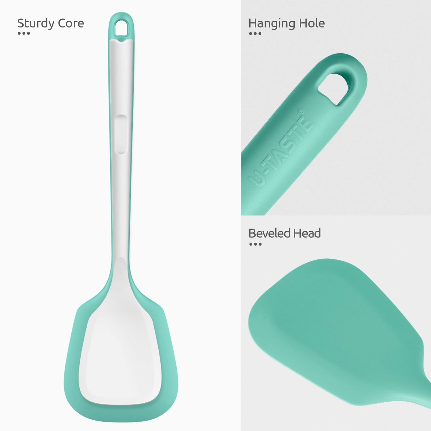 13.6" Solid Silicone Turner: U-Taste 600ºF Heat Resistant Kitchen Spatula Flipper, Food Grade Flexible Wide Seamless Rubber Cooking Utensil for Egg, Pancake, Burger in Nonstick Cookware (Aqua Sky)
