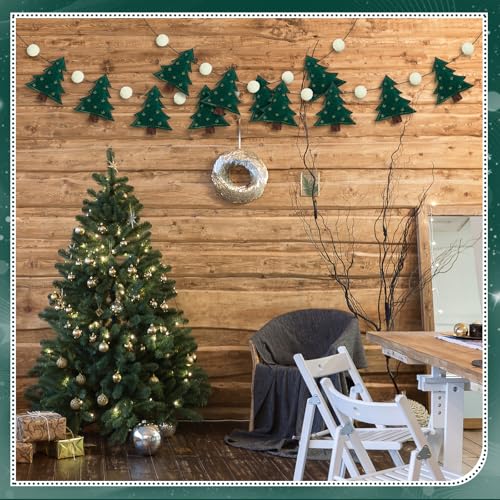 Christmas Garland with Felt Green Pine Trees & Wool Pompoms - 2 Pack